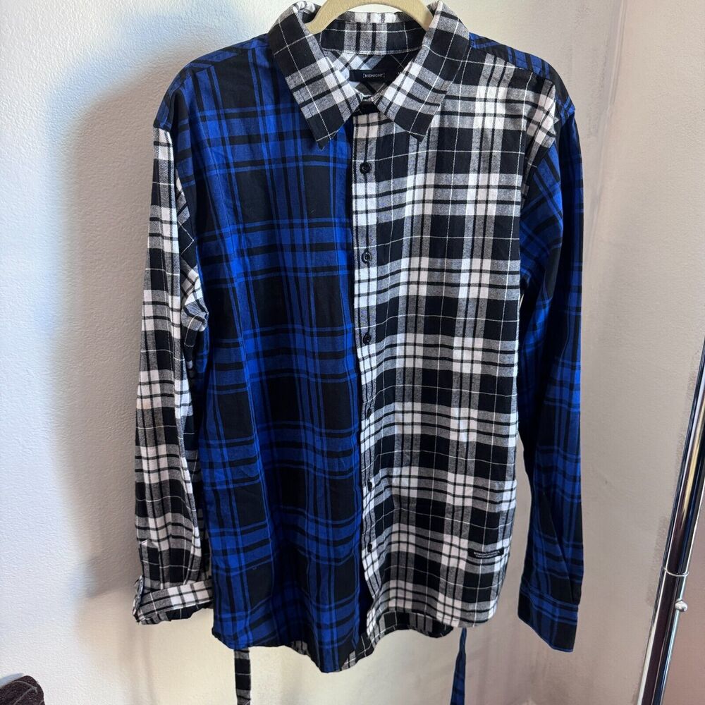 Midnight Studios Shane Gonzales Multi Colored Blue Plaid Flannel Shirt XL RARE